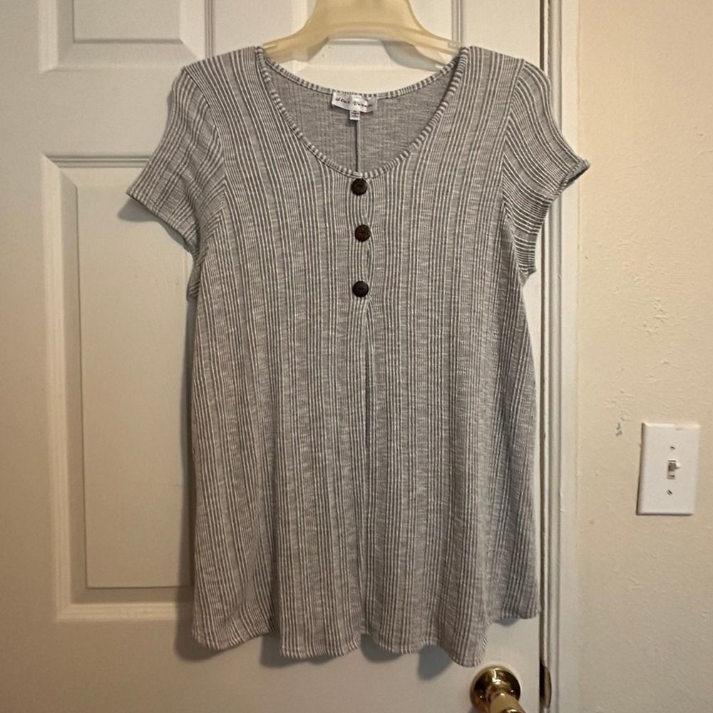 Star Vixen - grey and white Textured ribbed knit casual blouse 3X